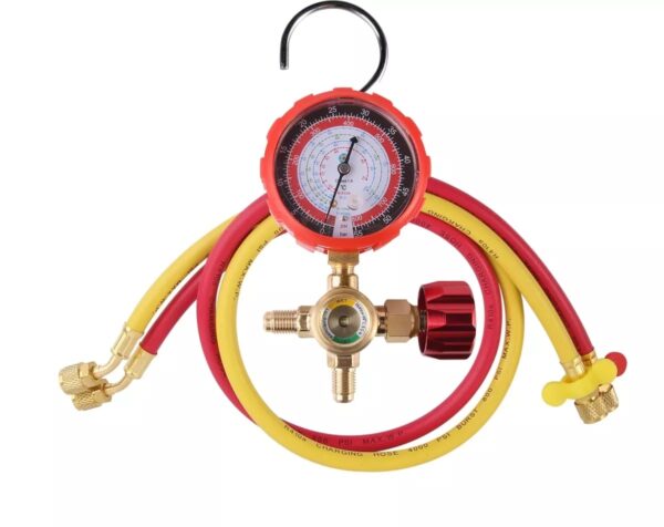Refrigerant Part Valve Gauge, Red Yellow Blue Hose Set Pressure Control Manifold